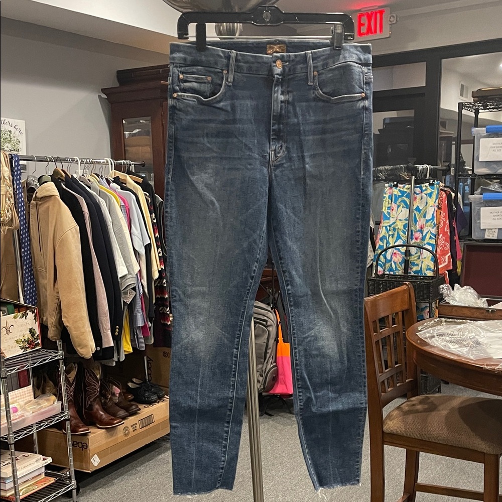 Mother High Waisted Looker Ankle Fray Jeans Walking on Coals Size 30 Normcore